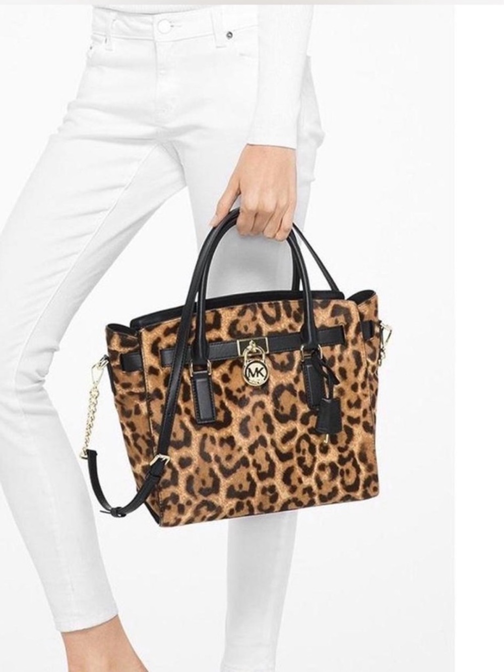 Michael Kors Leopard-Print Satchel with Black Trim